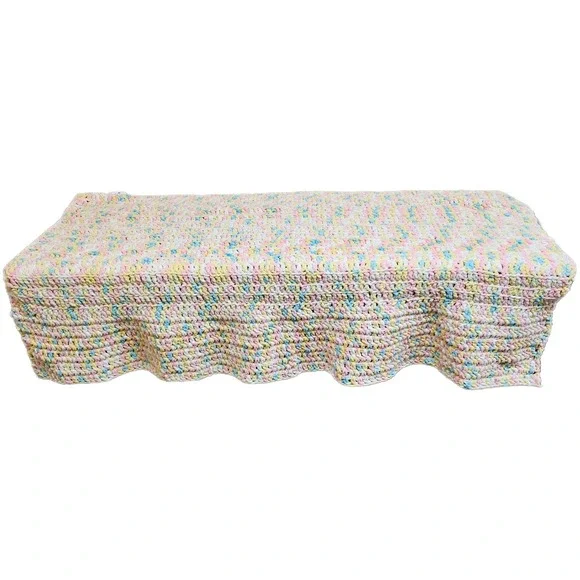 Handmade Crochet Baby/Toddler Blanket Multicolor Pastel Soft Chenille Yarn 66X40